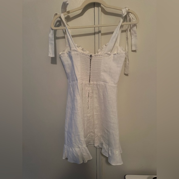 Reformation Desiree Linen Mini Dress in White, Tie Straps - Picture 5 of 5